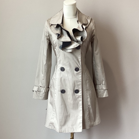 Ben de Lisi Belted Mini Trench with Ruffle Collar - UK Size 12P - Picture 11 of 11